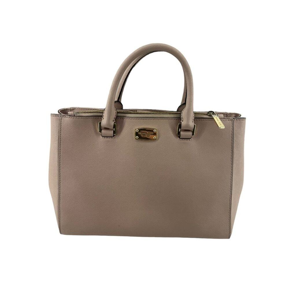 MICHAEL KORS Kellen Med Convertible Satchel Khaki Tan Beige Leather